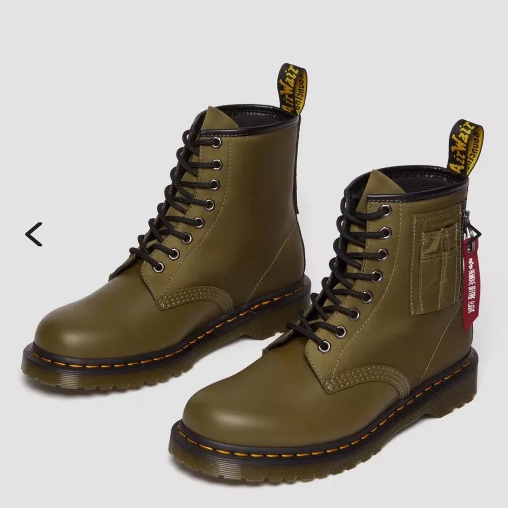 1460 Ben Alpha Industries Nylon/Leather Olive Lace Up Boots - Picture 1 of 12